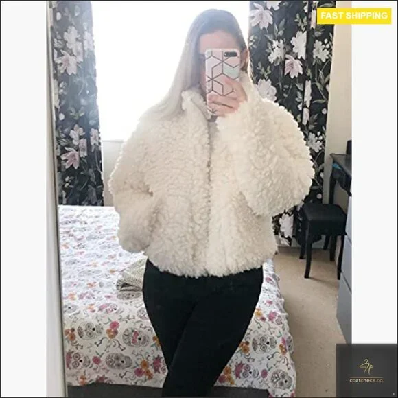 Oversized Teddy Boucle Faux Fur Jacket Zip Up Chic Winter Snug Coat - Picture 4 of 6